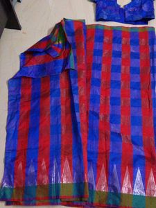 Vibrant Blue &amp; Red Saree