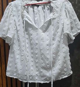 Chic White Textured Puff Sleeve Top