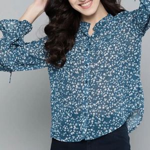 Floral Print Sheer Button-Up Top