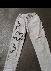 Stylish Light Wash Flower Print Jeans