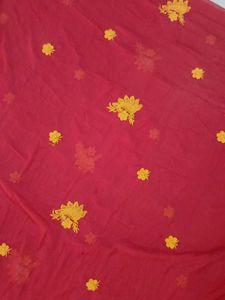 Vibrant Red dupatta with Yellow Embroidery