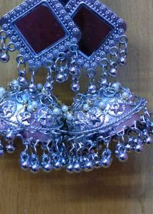 Silver Tone Jhumka Earrings