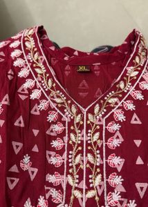 Maroon Embroidered Kurta
