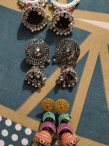 Elegant Jhumka &amp; Oxidized Earrings Set