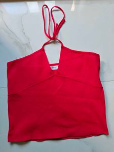 Red Ribbed Halter Neck Top