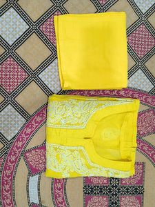 Yellow Chikan Embroidery Kurti