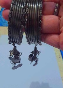 Oxidized Silver Bangles with Danglers