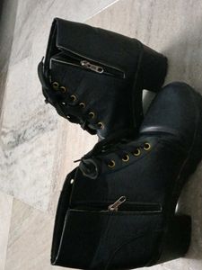 Black Ankle Boots with Gold Buckle Detail