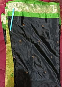 Black Saree with Green Border