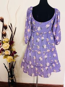 Lavender Floral Print Fit And Flare Midi Dress
