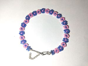 Cute Blue Pink Floral Bracelet With Adjustable⛓️