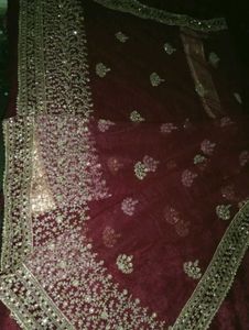 MAROON VELVET BRIDAL LEHENGA HEAVY GOLD ZARI