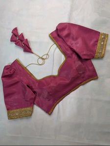 Stunning Pink Silk Blouse with Gold Embroidery