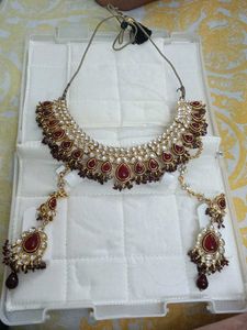 Stunning Red & Gold Kundan Necklace Set