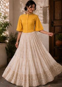 Yellow Embroidered Neck crop top