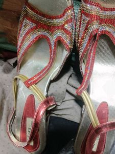 Embellished Red &amp; Gold Sandals heels 👠👠👠