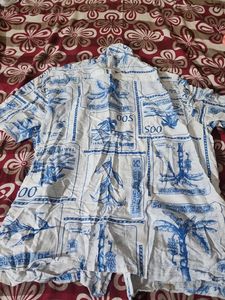 Men's White &amp; Blue Printed Shirt