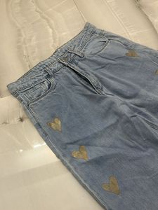 Cute Heart Print Light Wash Jeans