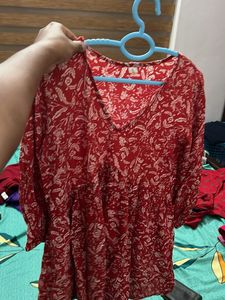 Floral Print Red Tunic Top