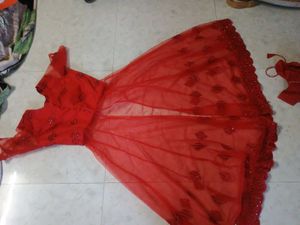 Red slit kurti with skirt