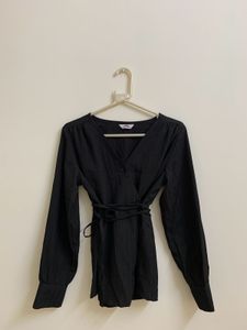 Chic Black Wrap Top
