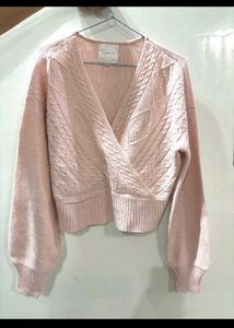 Chic Pink Cable Knit Wrap Sweater