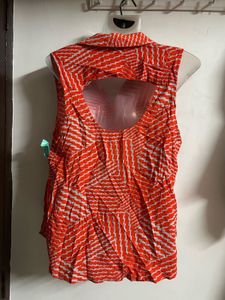 Vibrant Orange Sleeveless Blouse