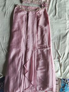 Indo-Western Crop Top and Cowl skirt Set with Shru