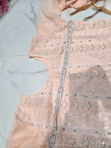 Elegant Peach Embroidered Kurta Set 3pc