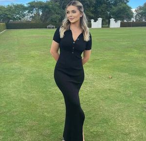 solid slit ribbed dress