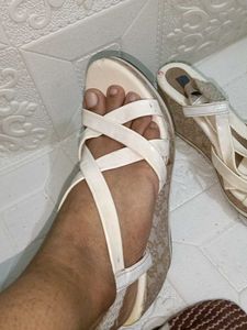 Cream Wedge Sandals