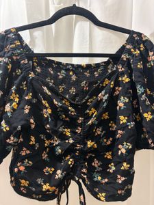 Floral Print Square Neck Ruched Top