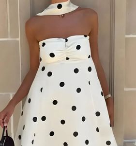 Chic Polka Dot Strapless Wrap Dress