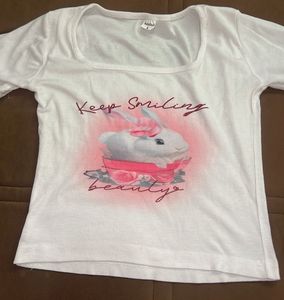 White "Keep Smiling Beauty" Rabbit Graphic Top