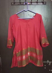 Elegant Red Kurta with Golden Border