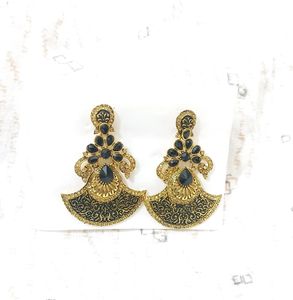 Golden Black Large Earrings
