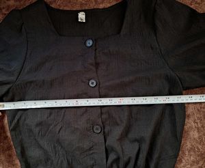 Black Square Neck Puff Sleeve Top