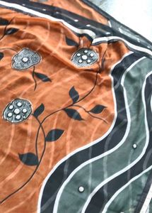 Grey and orange Floral Saree