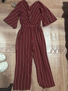 Chic cherry red Striped Jumpsuit