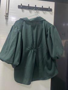 Stylish Dark Green Puff Sleeve Top