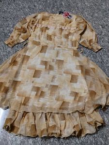 Elegant Brown Printed Midi Dress