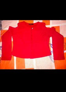 Vibrant Red Shrug With Cold Shoulder Lycra