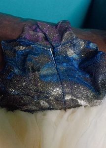 Glitery Frilled NetSatin Multi Layered Frock