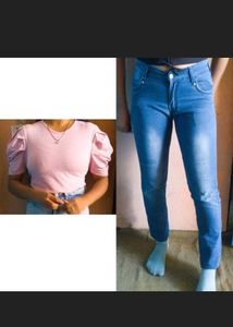 ❤️Pink puffed Top & Jeans Combo Set❤️