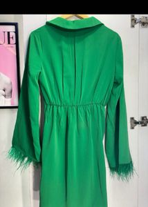 Feather Trimmed Emerald Green Wrap Dress
