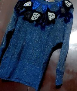 Blue Embellished Winter Top For 36 Bust