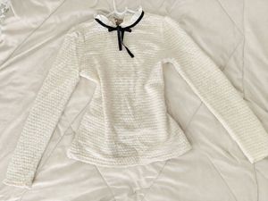 Tweed-knit long-sleeve top