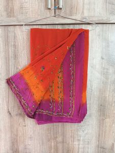 ORANGE CHIFFON SEQUINS SAREE