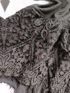 Dark Gray Lace Trim Tunic sweater