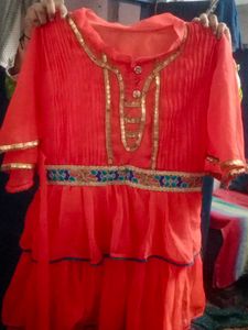Orange Dress with Gold Detailing